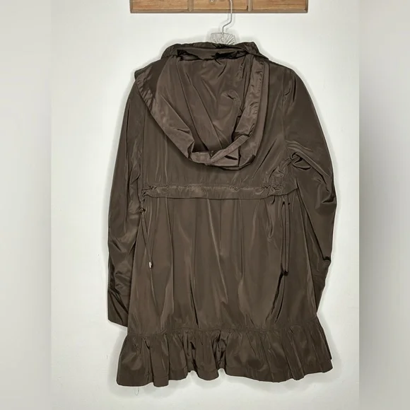 Betsey Johnson Brown Ruffle Edge Coat Size XS *missing hood button - Picture 4 of 16